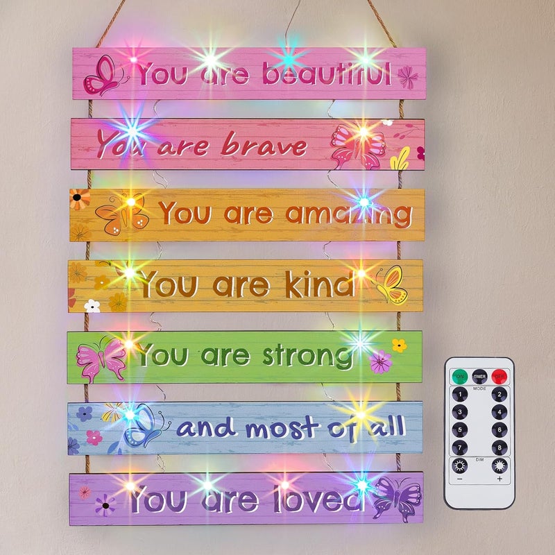 FIOBEE Girls Room Décor for Teen Girls Boys with LED Light Wall Decor for Bedroom Motivational Inspirational Wall Art Room Decoration for Kids Studyroom, 8 Kinds of Lights, Colorful Butterfly - Image 1